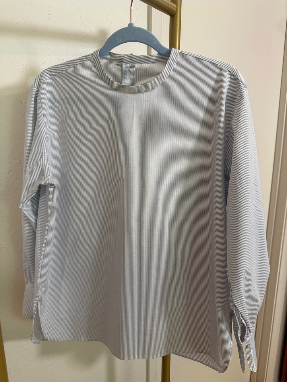 Women's Light Blue Pinstripe Long-Sleeve Shirt Uniqlo